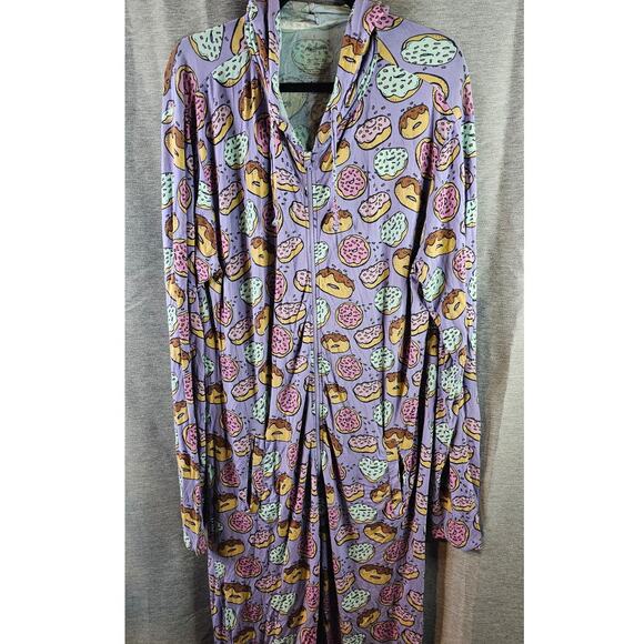 MeUndies Unisex Adult M/L Hooded One Piece Loungewear Purple Donut Print Pockets - Picture 1 of 8